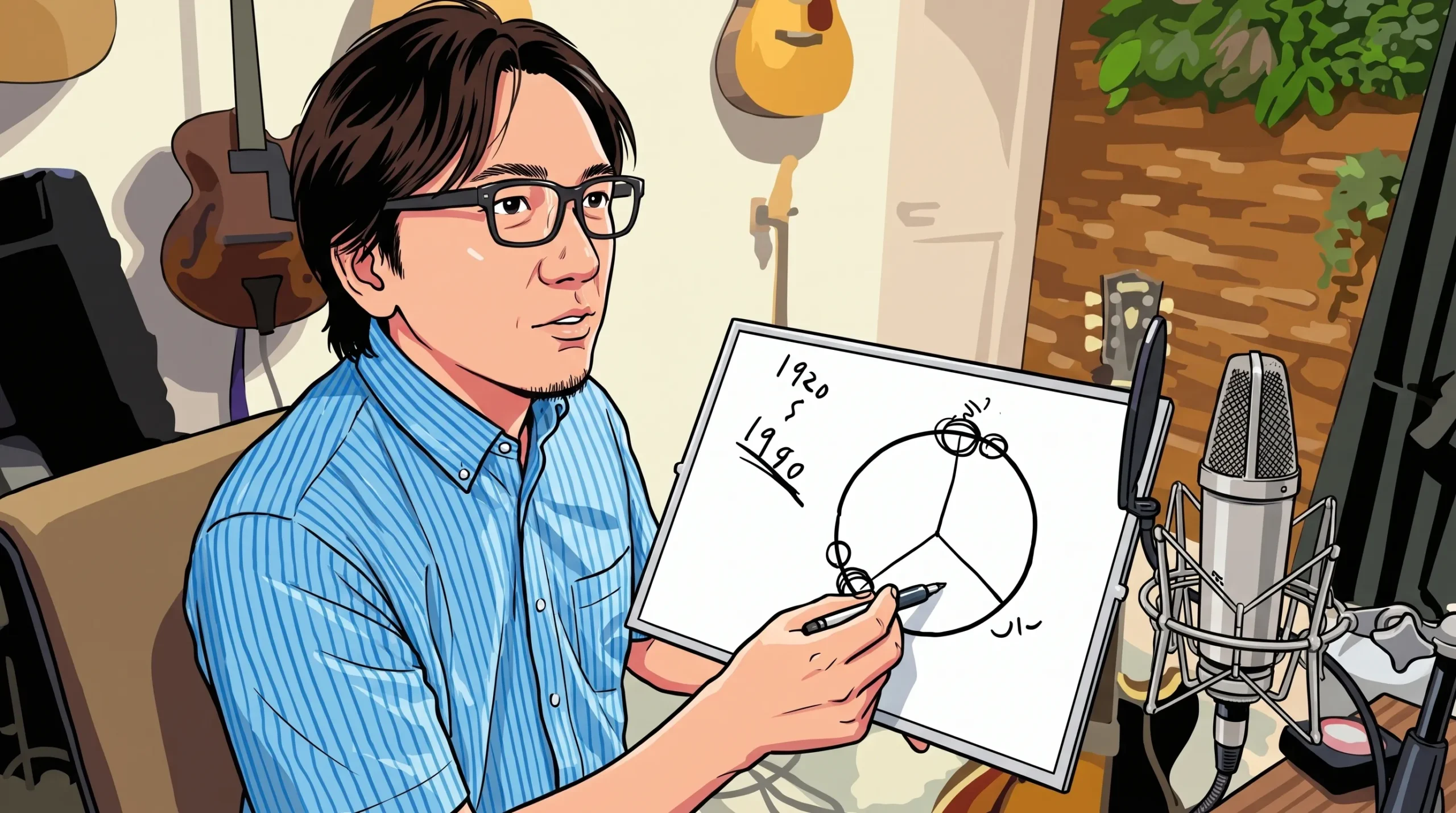 音楽理論をホワイトボードで解説するオンラインレッスンのイメージ
